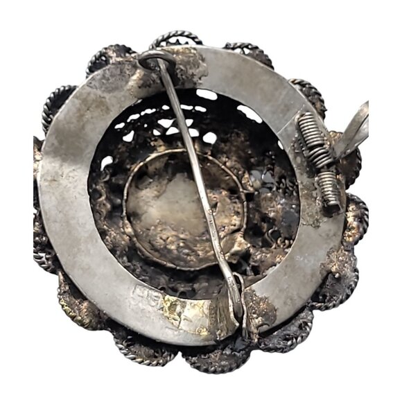 Faux Turquoise Silver Plated Brooch Pendant Blue Glass Filigree Setting Vintage - Picture 12 of 16